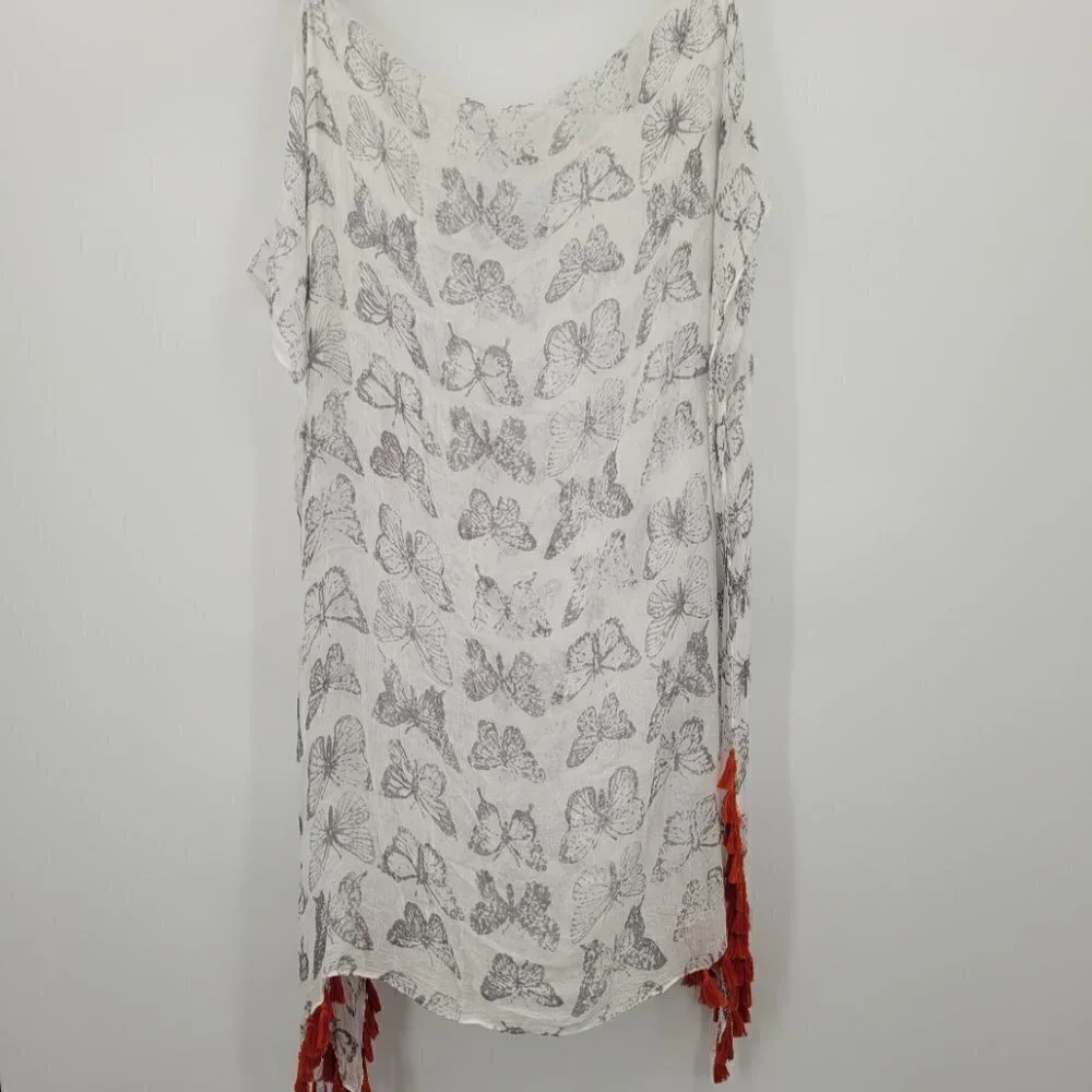 Butterfly Scarf/Wrap with Orange Tassels